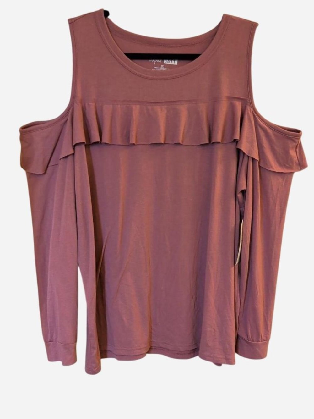 Eye Candy Mauve Cold-Shoulder Ruffle Long-Sleeve Top Size 2X NWT